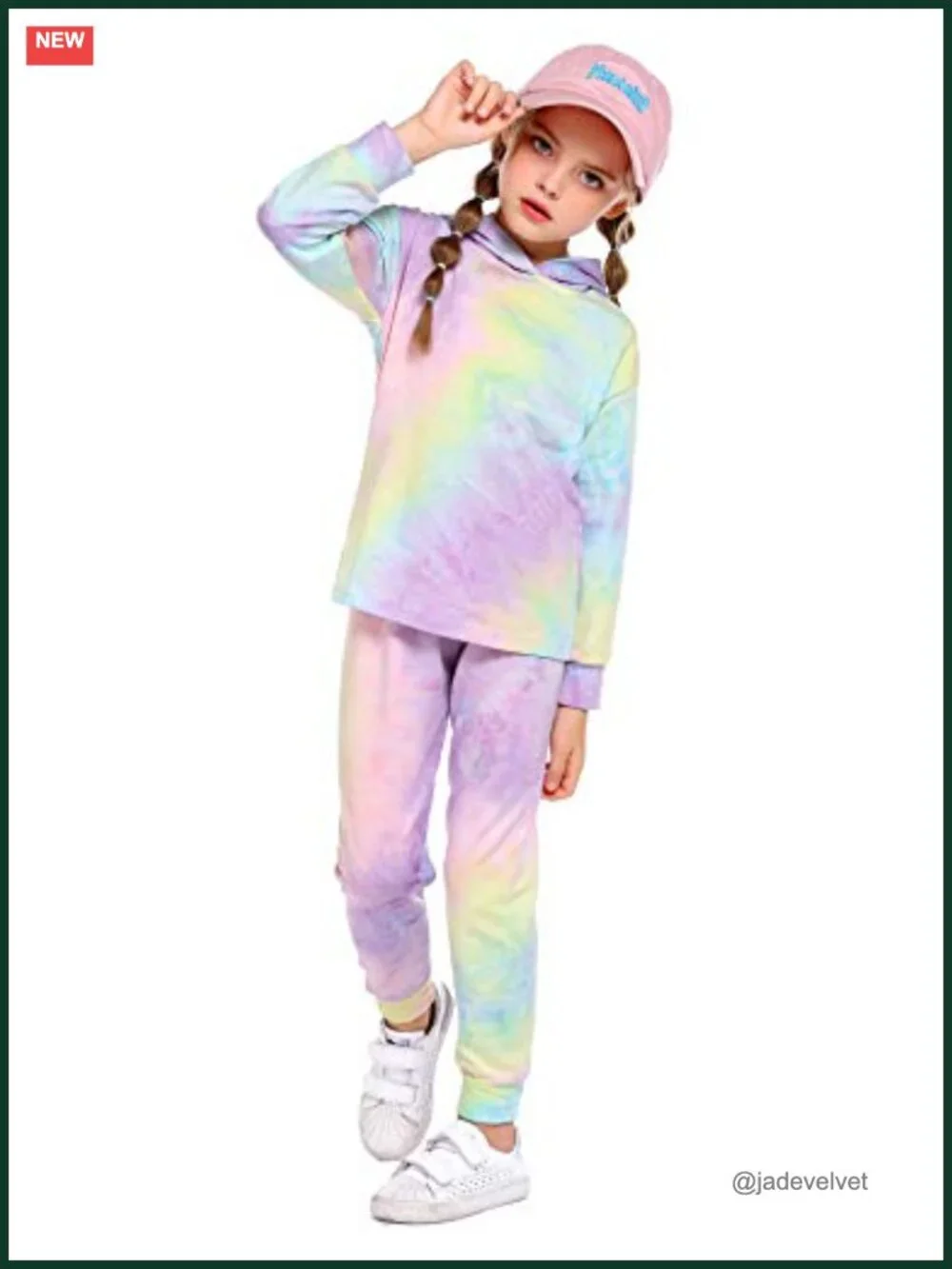 Girls Tie-Dye 2-Piece Hooded Sweatshirt Set Sweatsuit